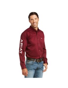 Ariat Team Logo Twill Fitted Shirt Burgundy/White | PQZMSH-074