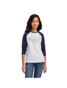 Ariat Varsity T-Shirt Navy/Heather Grey | OVHLCP-051