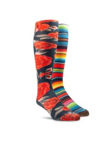 Ariat Western Beauty Knee High Sock 2 Pair Multi Color Pack Vintage Rose Print/Vibrant Ser | MUSHTN-850