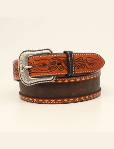 Ariat White stitch trim belt Brown | HICELW-536