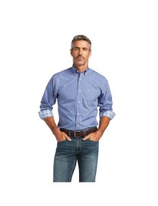 Ariat Wrinkle Free Ezrah Fitted Shirt Reykjavik Blue | EIVLSP-931