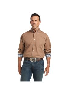 Ariat Wrinkle Free Solid Classic Fit Shirt Malt Ball | HTZWND-609