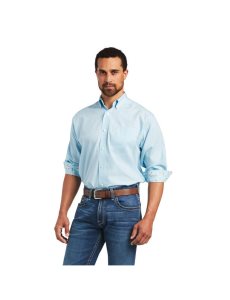 Ariat Wrinkle Free Solid Pinpoint Oxford Classic Fit Shirt Crystal Blue | DBIMHZ-735