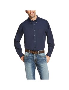 Ariat Wrinkle Free Solid Shirt Navy Blue | NPHJEI-568