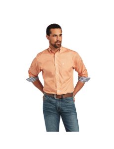 Ariat Wrinkle Free Yakov Fitted Shirt Habanero Peach | TKFBLH-708