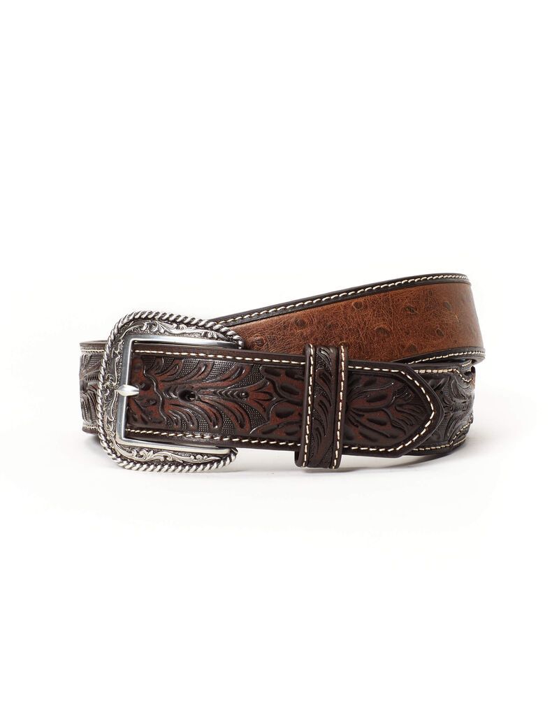 Ariat 1.5\' Ostrich Tooled Belt Brown | KDENJB-320