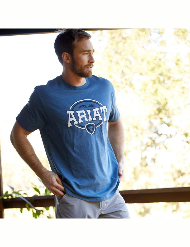 Ariat 93 Shield T-Shirt Sailor Blue Heather | TCQXDJ-306