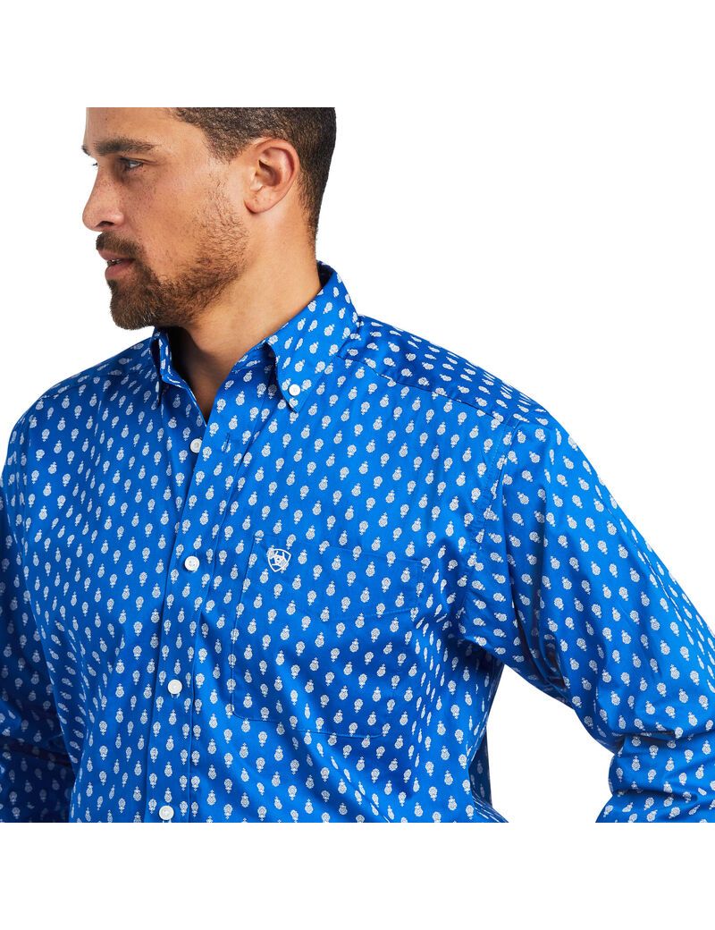 Ariat Alan Stretch Classic Fit Shirt Cerulean Blue | FGKBJQ-068