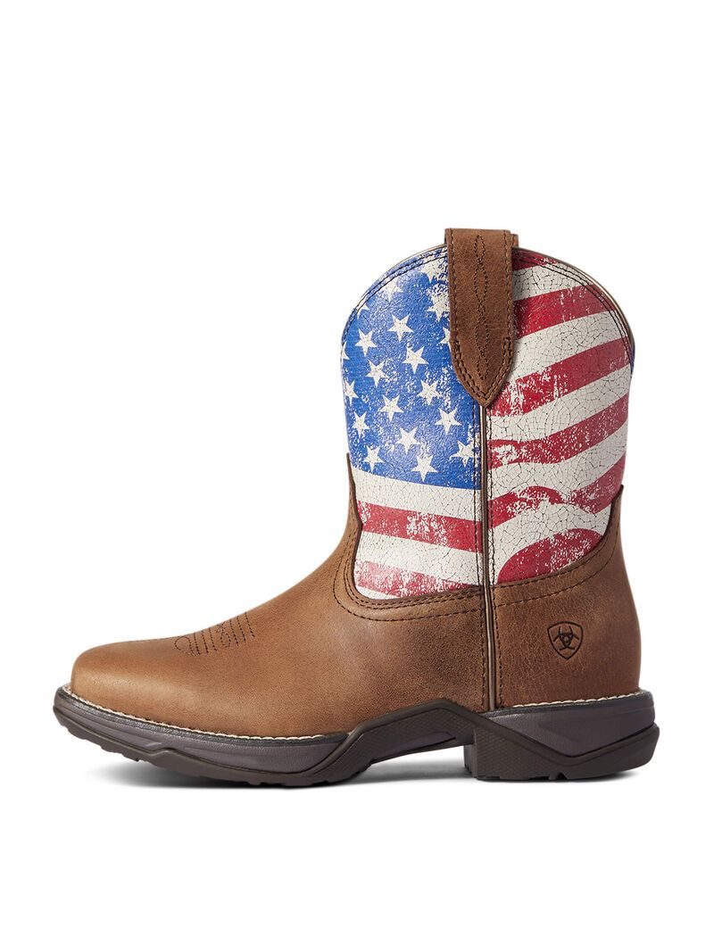 Ariat Anthem Shortie Patriot Western Boot Red Brown | XQWSRD-826