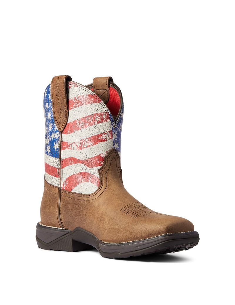 Ariat Anthem Shortie Patriot Western Boot Red Brown | XQWSRD-826