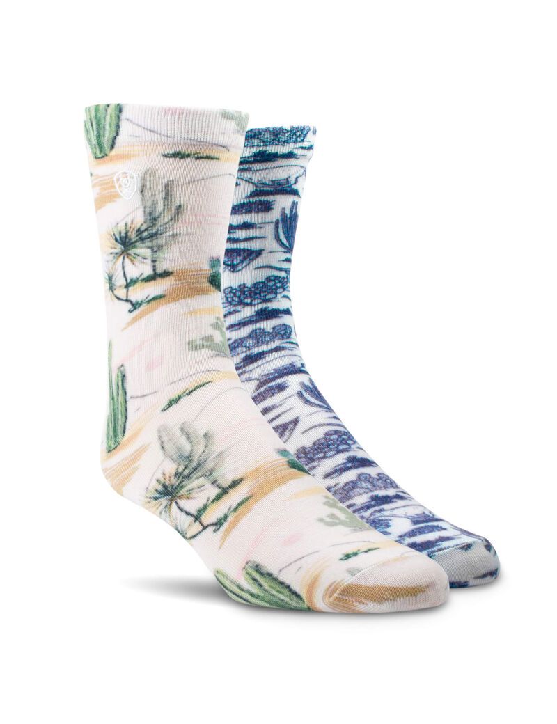 Ariat Arid Landscape Crew Sock 2 Pair Multi Color Pack Cactus/Western Toile | DONVPW-492