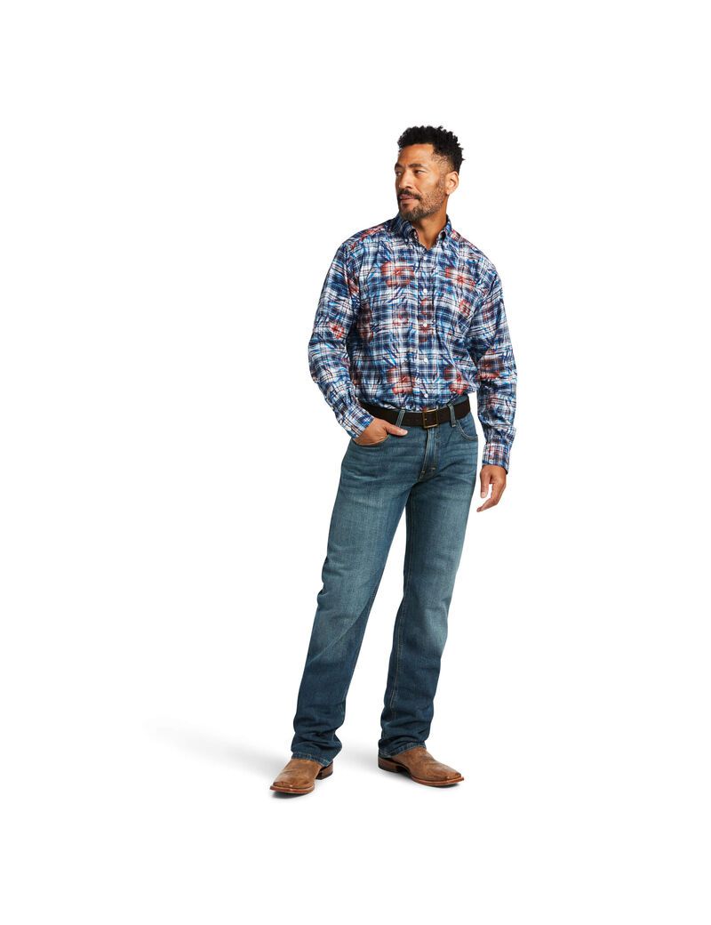 Ariat August Classic Fit Shirt Venus Blue | PNJSTM-034