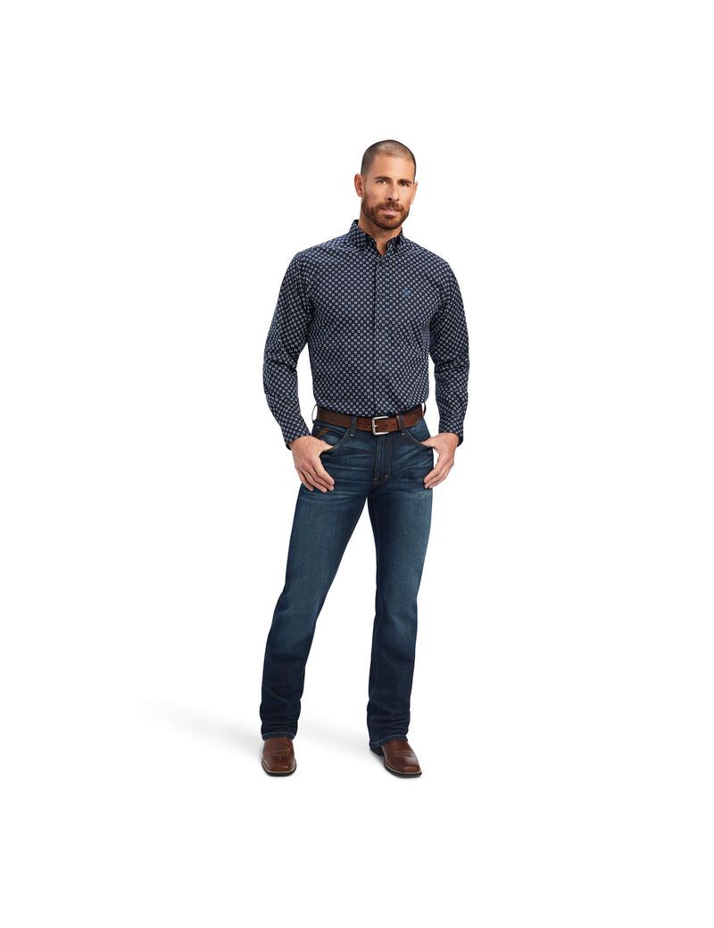 Ariat Baker Stretch Fitted Shirt Estate Blue | YCHOGS-175