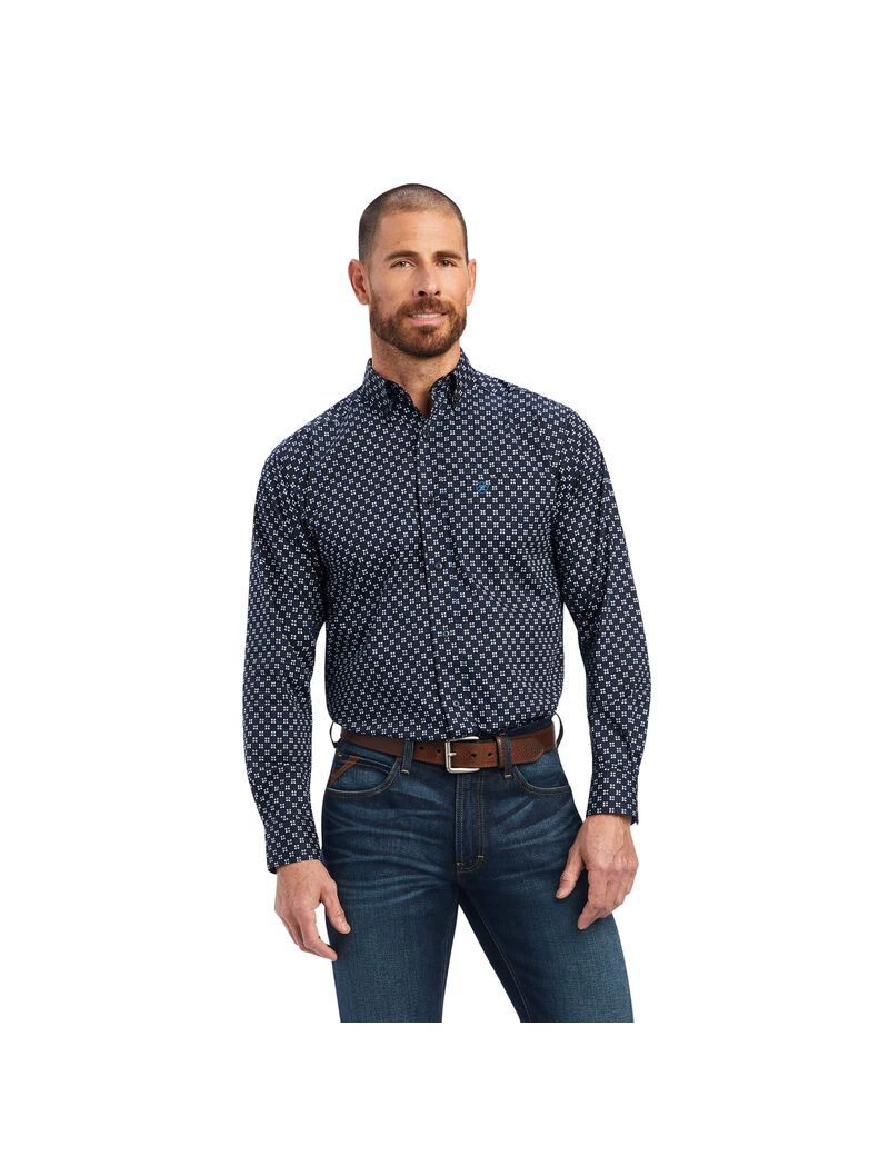 Ariat Baker Stretch Fitted Shirt Estate Blue | YCHOGS-175