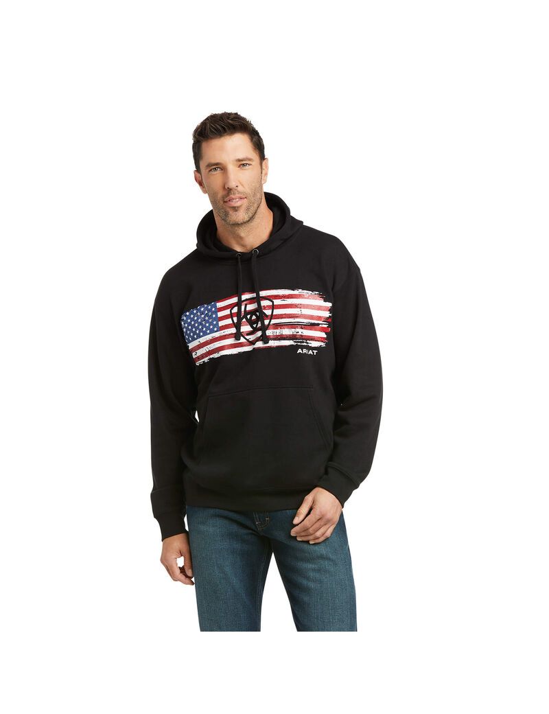 Ariat Basic Hoodie Sweatshirt Black Seam To Seam Flag | ORIXGZ-423