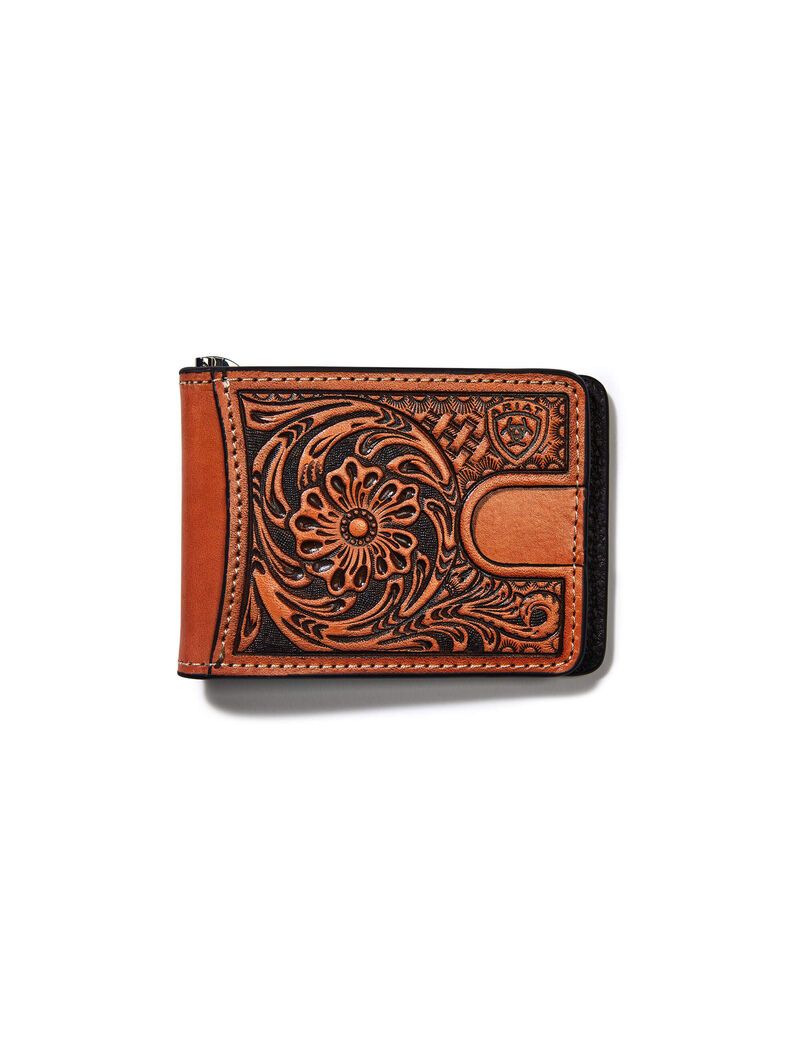 Ariat Bifold Wallet Tan Floral Logo Embroidery Tan | IFJQHL-657