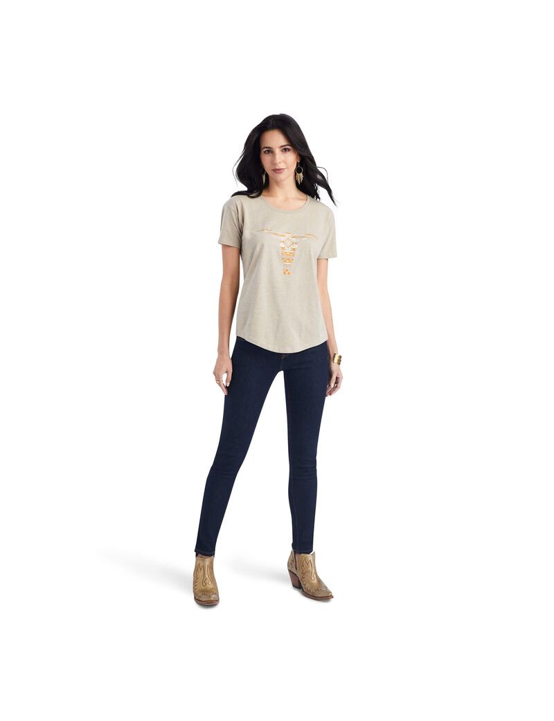 Ariat Blanket Skull Tee Oatmeal Heather | INOHFC-718