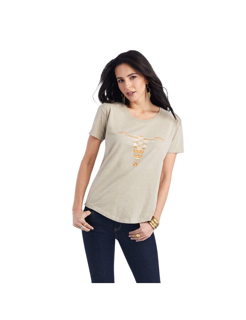 Ariat Blanket Skull Tee Oatmeal Heather | INOHFC-718