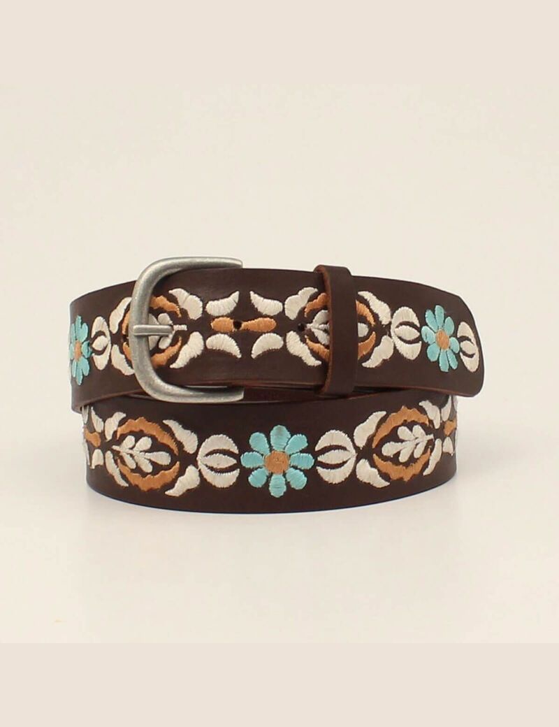 Ariat Blue daisy embossed belt Brown | YHJFWN-079