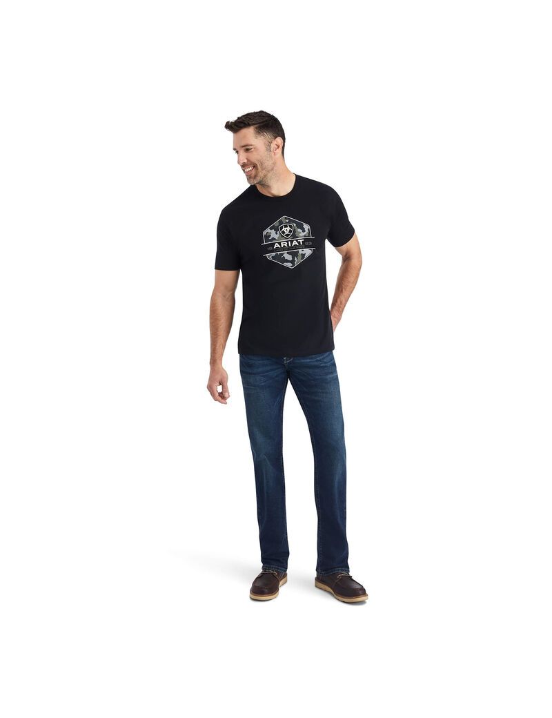 Ariat Camo Badge T-Shirt Black | RJLMCP-164