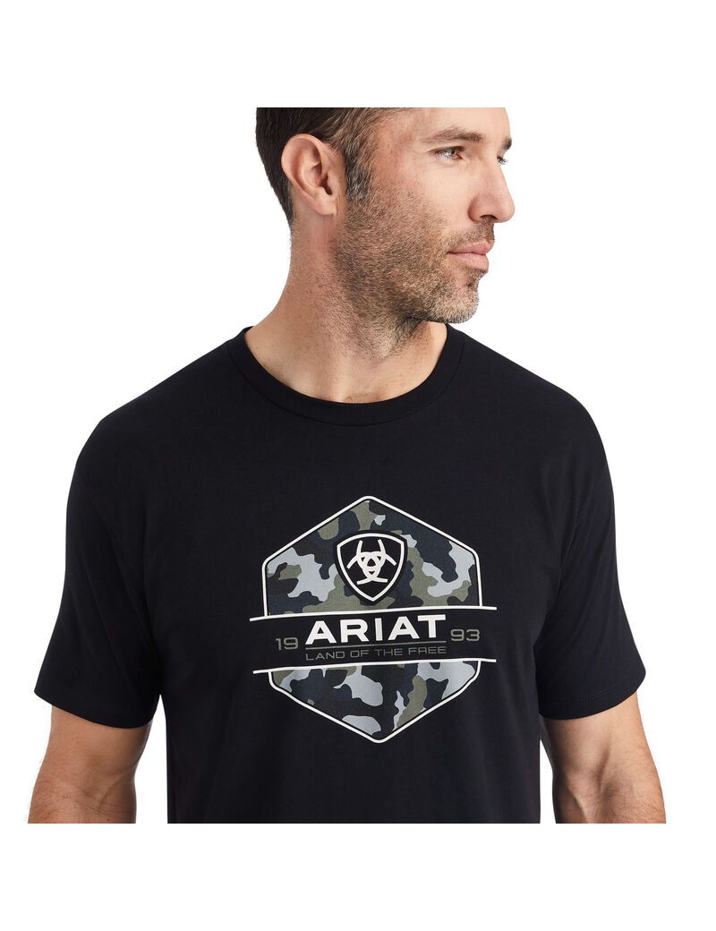 Ariat Camo Badge T-Shirt Black | RJLMCP-164