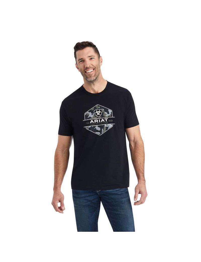 Ariat Camo Badge T-Shirt Black | RJLMCP-164