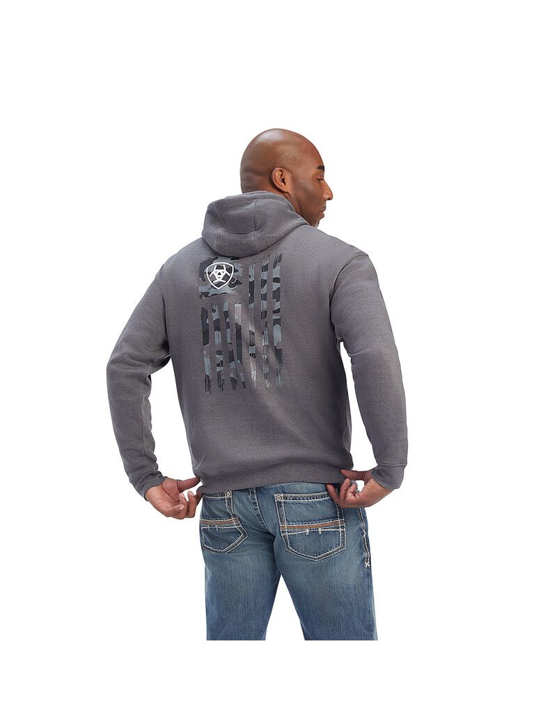 Ariat Camo Flag Sweatshirt Charcoal Heather | XWQETK-172