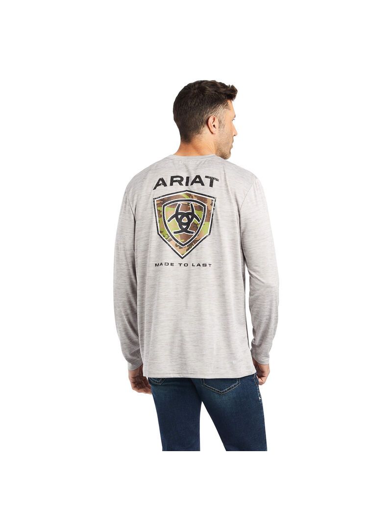 Ariat Charger Camo Shield T-Shirt Light Grey Heather | YGNUJR-769