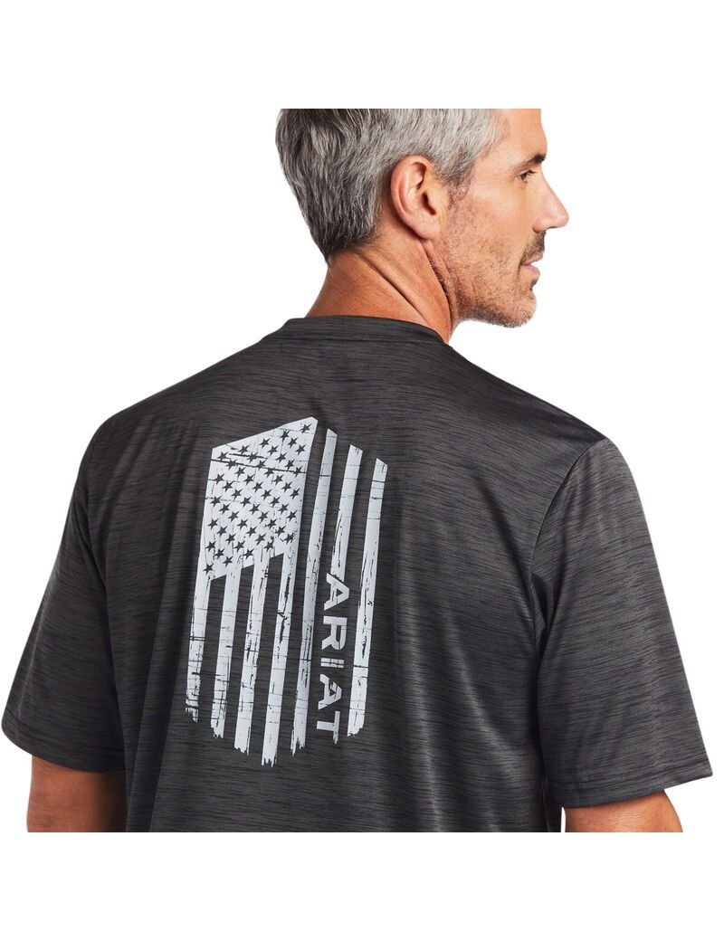 Ariat Charger Vertical Flag Tee Charcoal | IYWHFR-945