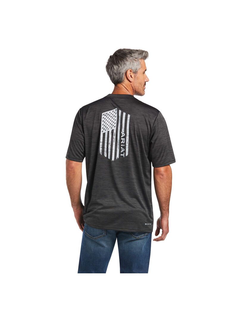 Ariat Charger Vertical Flag Tee Charcoal | IYWHFR-945