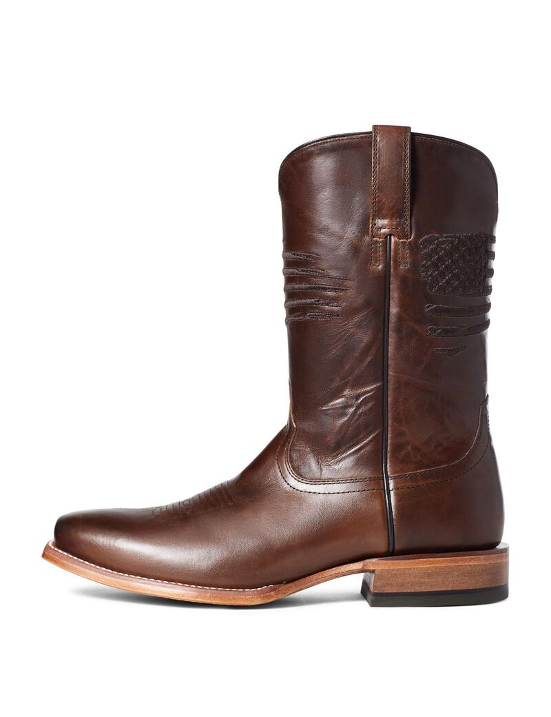 Ariat Circuit Patriot Square Toe Western Boot Bar Top Brown | DAZVWQ-397