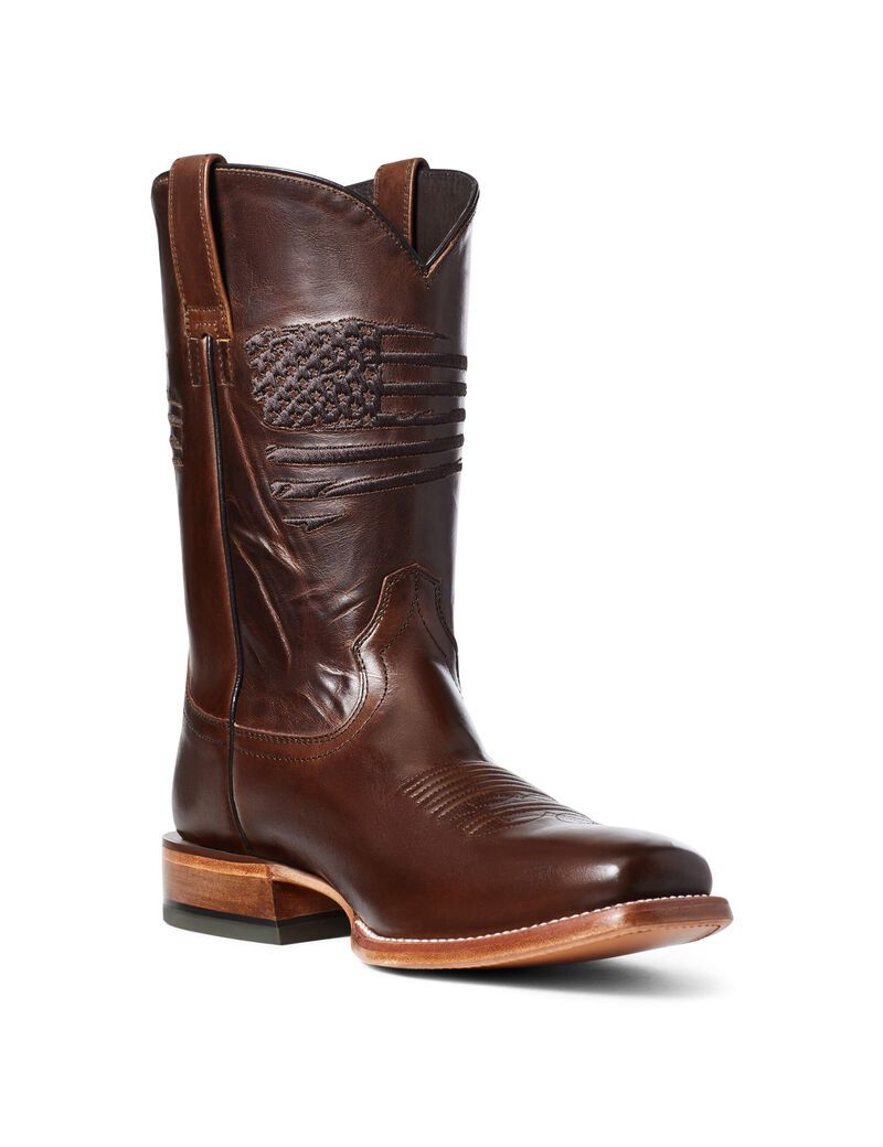 Ariat Circuit Patriot Square Toe Western Boot Bar Top Brown | DAZVWQ-397