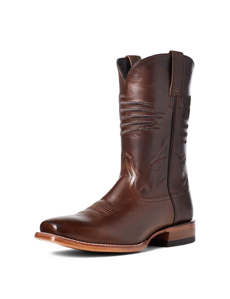 Ariat Circuit Patriot Square Toe Western Boot Bar Top Brown | DAZVWQ-397