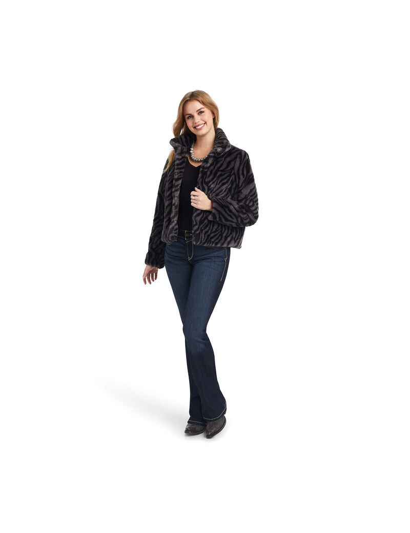 Ariat City Girl Faux Fur Jacket Black | KDQXAI-784