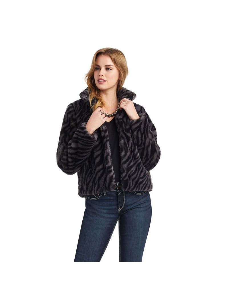 Ariat City Girl Faux Fur Jacket Black | KDQXAI-784