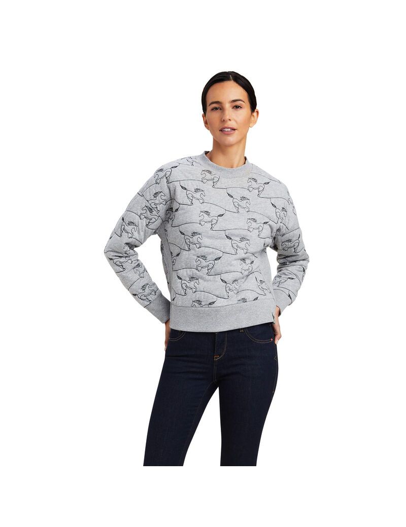 Ariat Contour Equine Crew Sweatshirt Heather Grey | YDCUVI-931