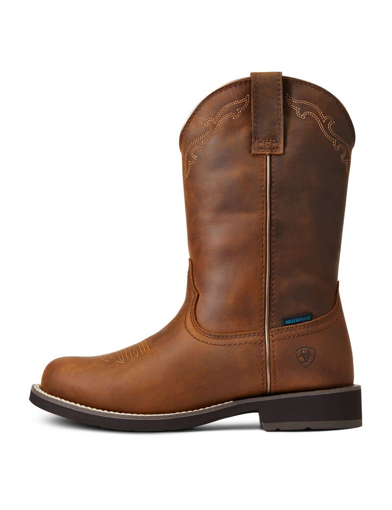 Ariat Delilah Round Toe Waterproof Western Boot Distressed Brown | XGLYOM-650