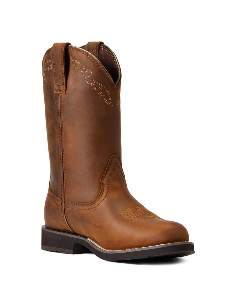 Ariat Delilah Round Toe Waterproof Western Boot Distressed Brown | XGLYOM-650