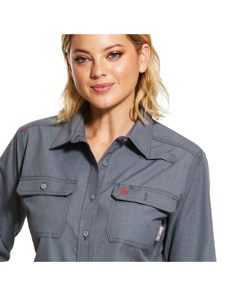 Ariat FR Featherlight Work Shirt Gunmetal | CJETAS-075