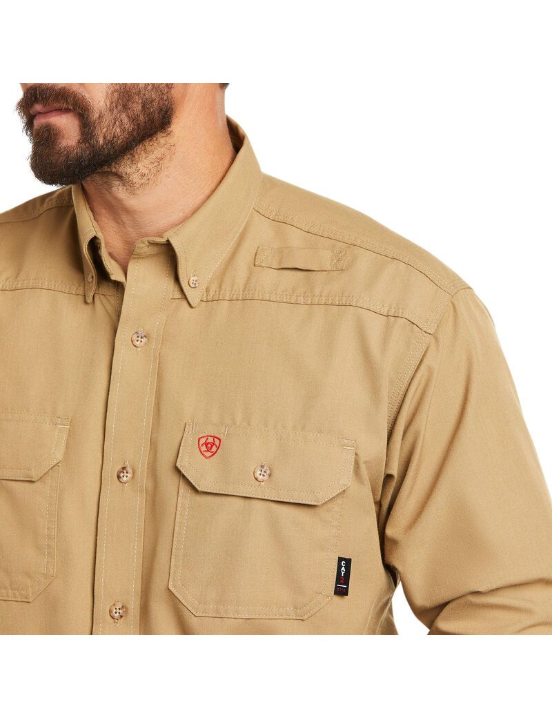 Ariat FR Featherlight Work Shirt Khaki | KTMENJ-209