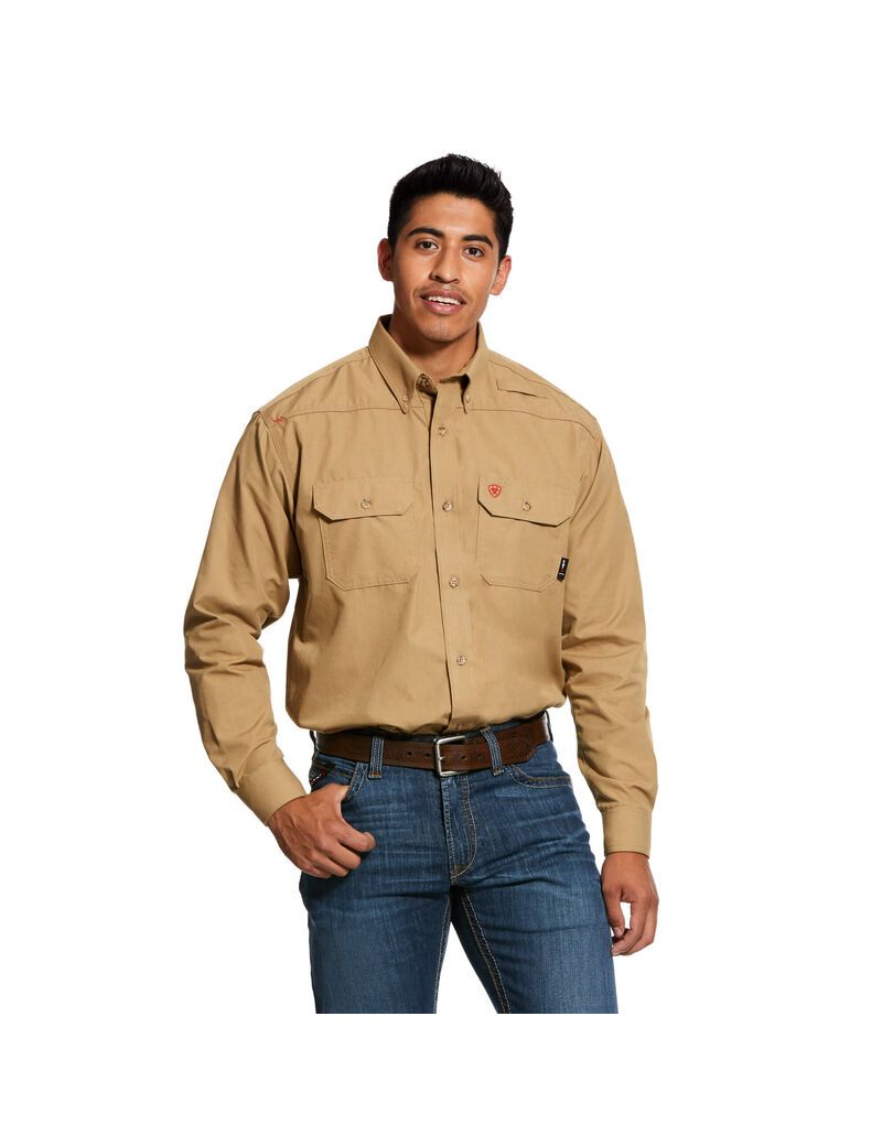 Ariat FR Featherlight Work Shirt Khaki | KTMENJ-209