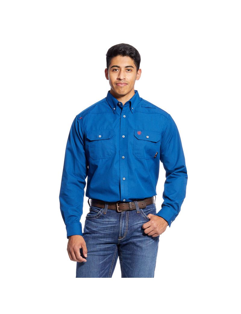 Ariat FR Featherlight Work Shirt Royal Blue | QGSARB-934