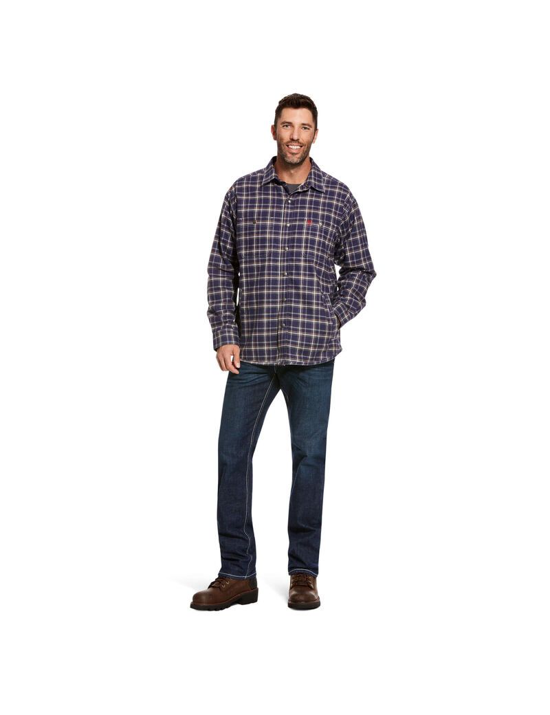 Ariat FR Monument Shirt Jacket Navy Plaid | HNBZTL-428