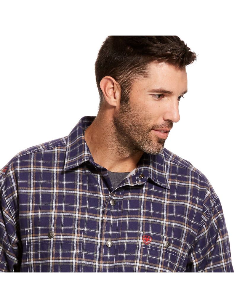 Ariat FR Monument Shirt Jacket Navy Plaid | HNBZTL-428