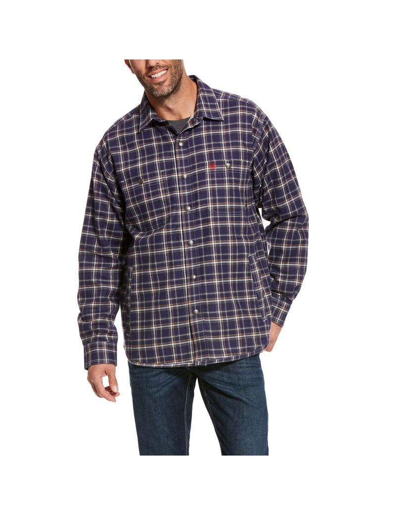 Ariat FR Monument Shirt Jacket Navy Plaid | HNBZTL-428