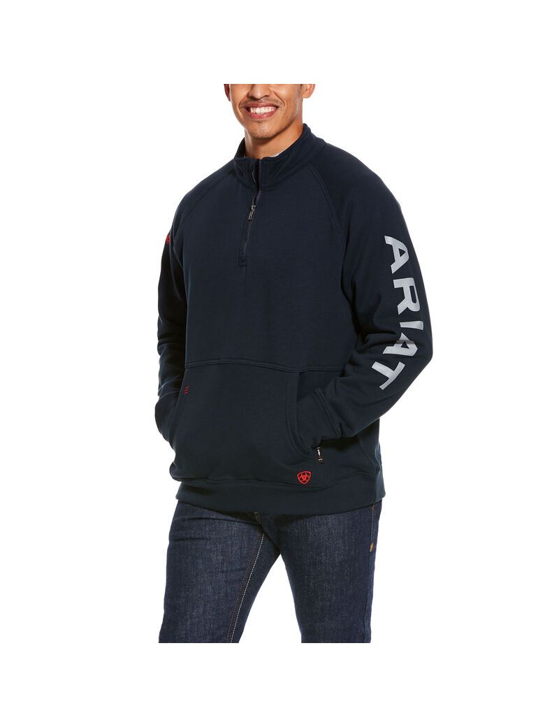 Ariat FR Primo Fleece Logo 1/4 Zip Sweater Navy | GXMBHA-290