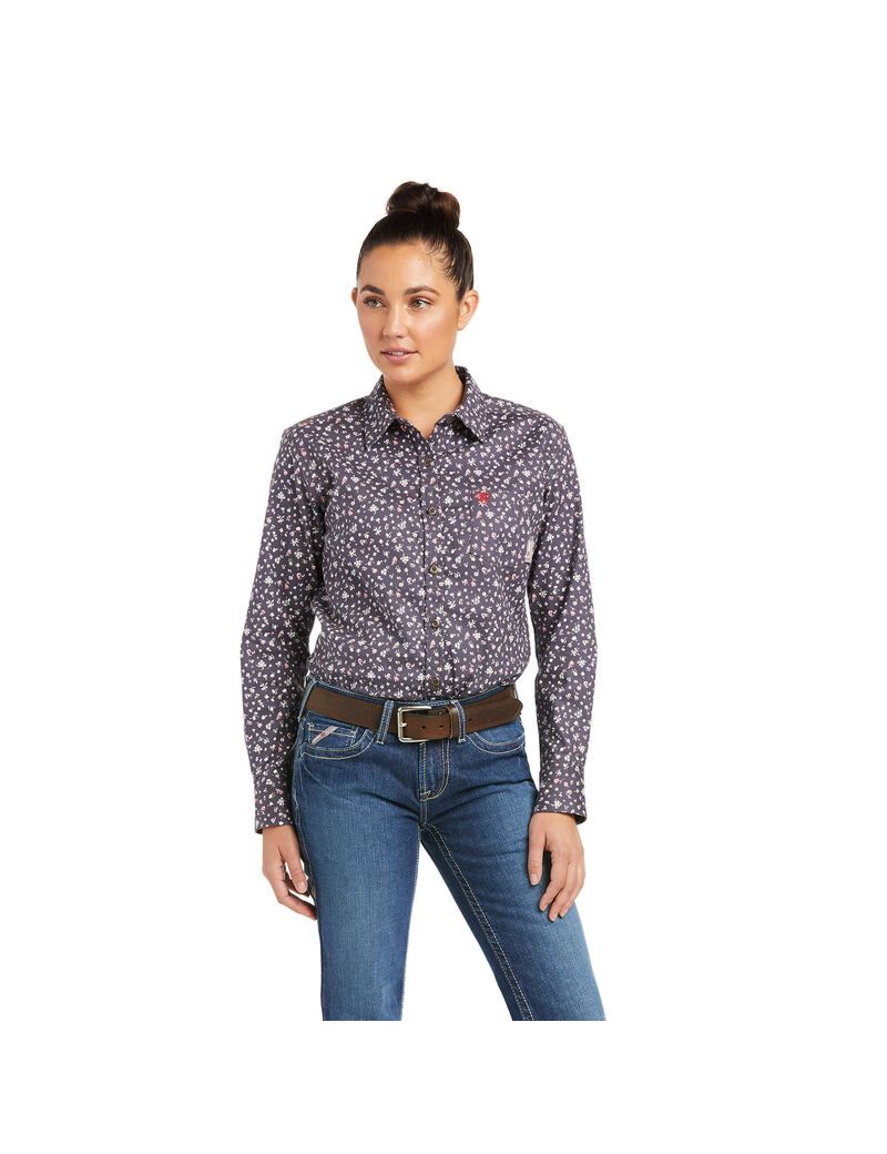 Ariat FR Romesha DuraStretch Work Shirt Black Floral | EFWXSG-250