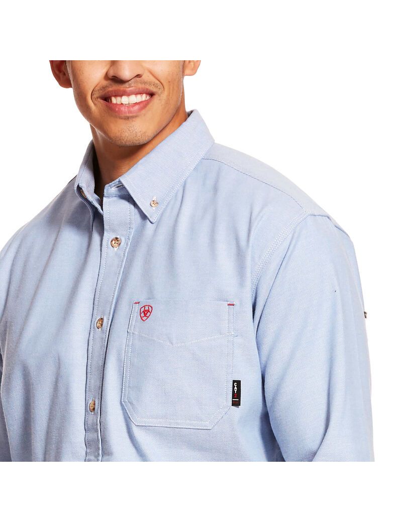 Ariat FR Solid Twill DuraStretch Work Shirt Blue Twill | FKVSAB-187