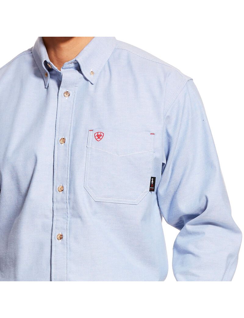 Ariat FR Solid Twill DuraStretch Work Shirt Blue Twill | FKVSAB-187