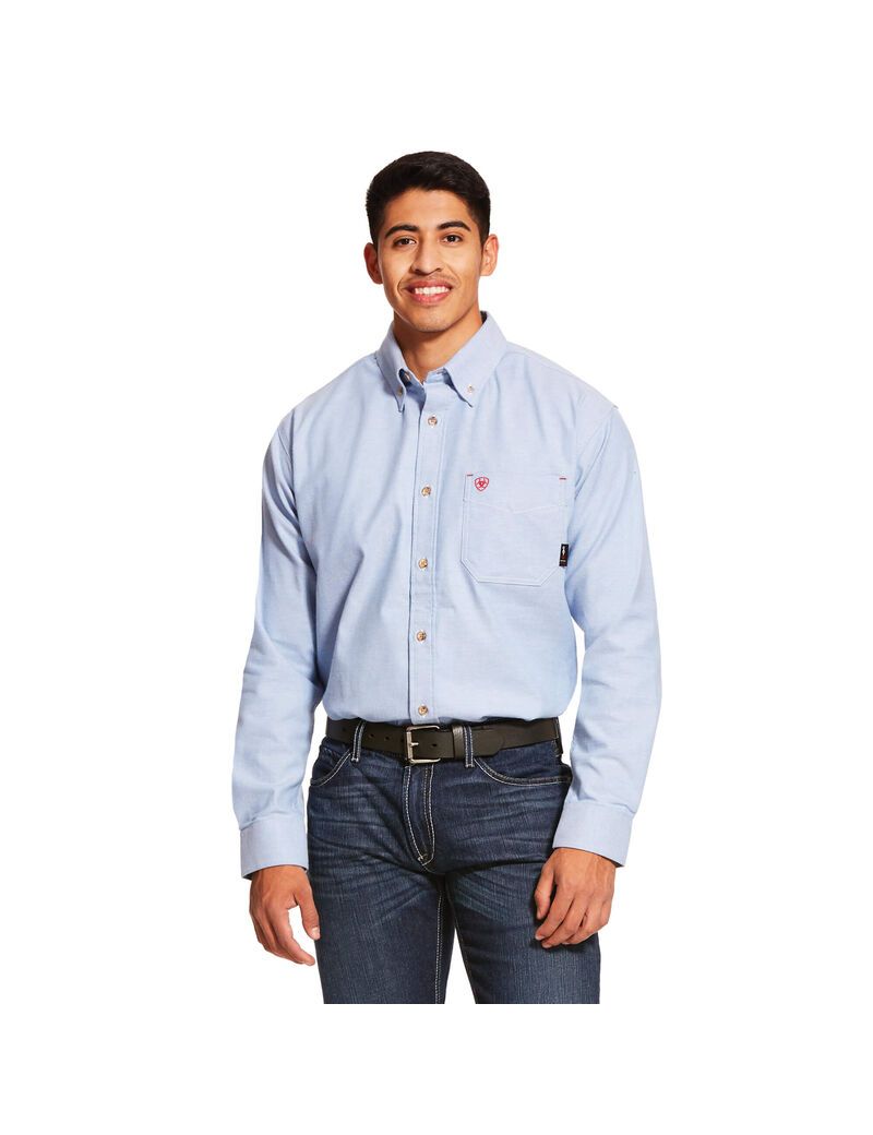 Ariat FR Solid Twill DuraStretch Work Shirt Blue Twill | FKVSAB-187